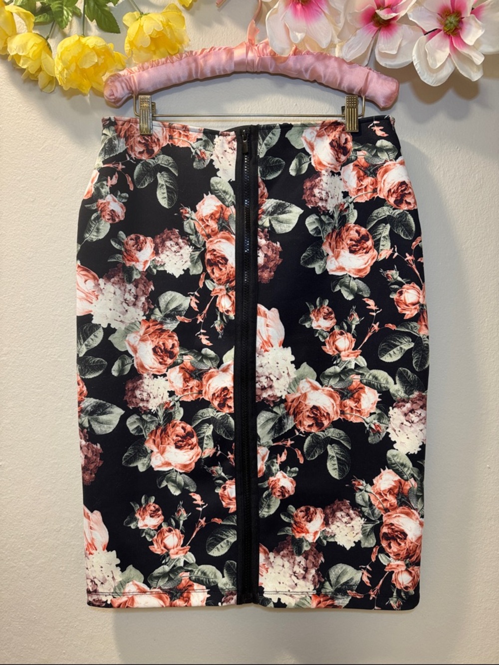 H&M Black Floral High Low Skirt